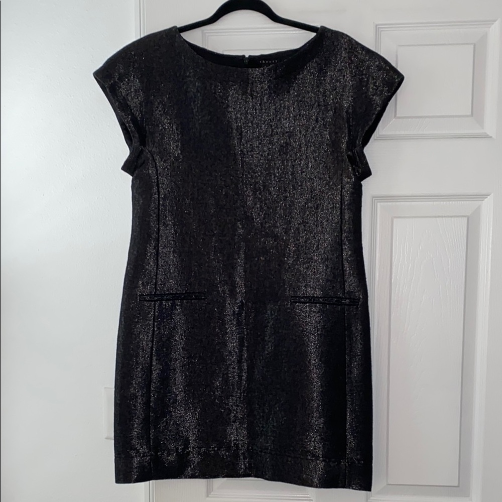 Theory Black Sheath Mini Dress Cap Sleeve
